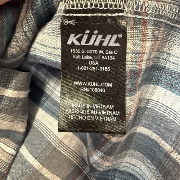 Kuhl Shirt Mens Medium Blue Plaid Short Sleeve Button Up Tapered Fit - Picture 4 of 5